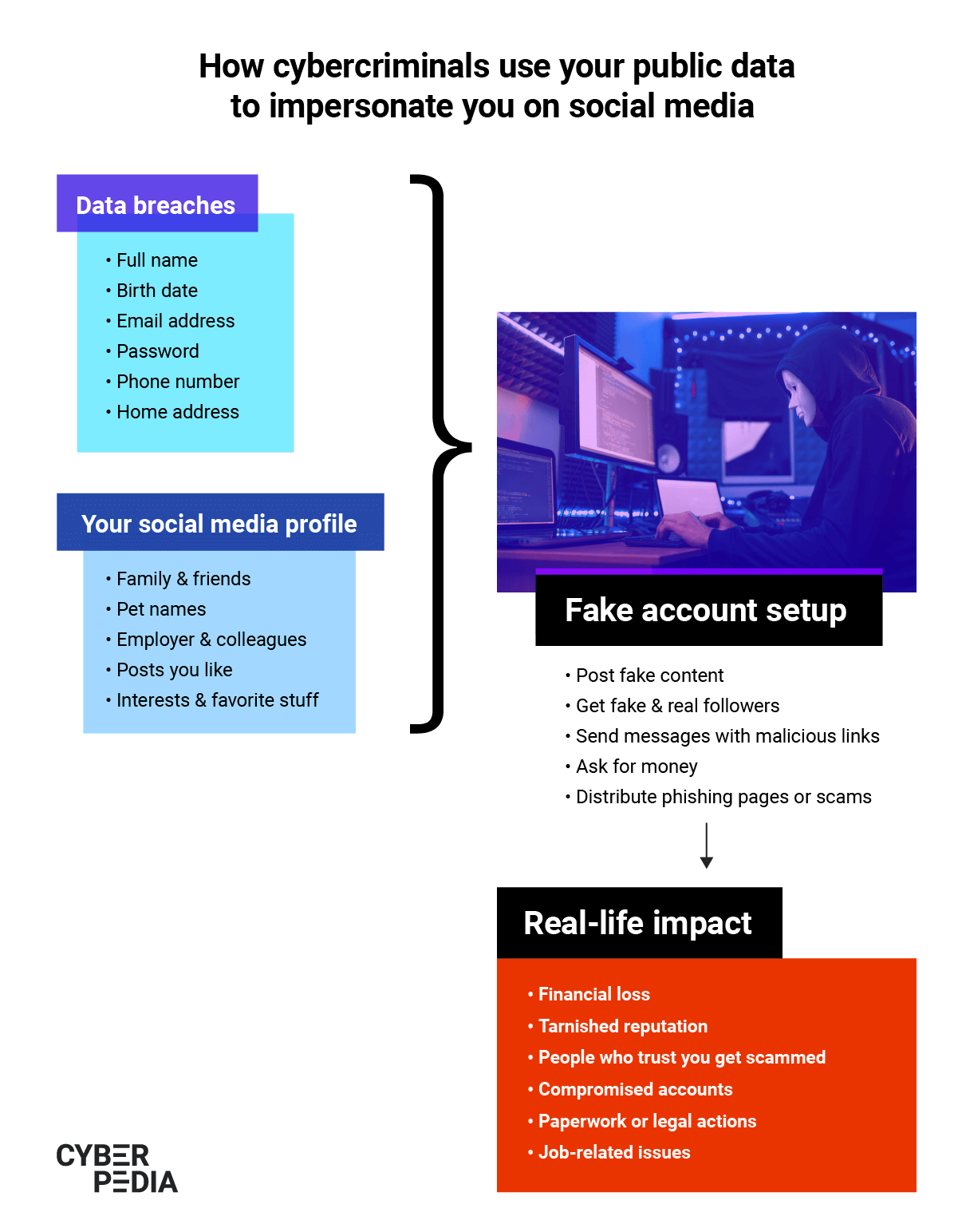 Hacking of social network accounts and creation of fake profiles