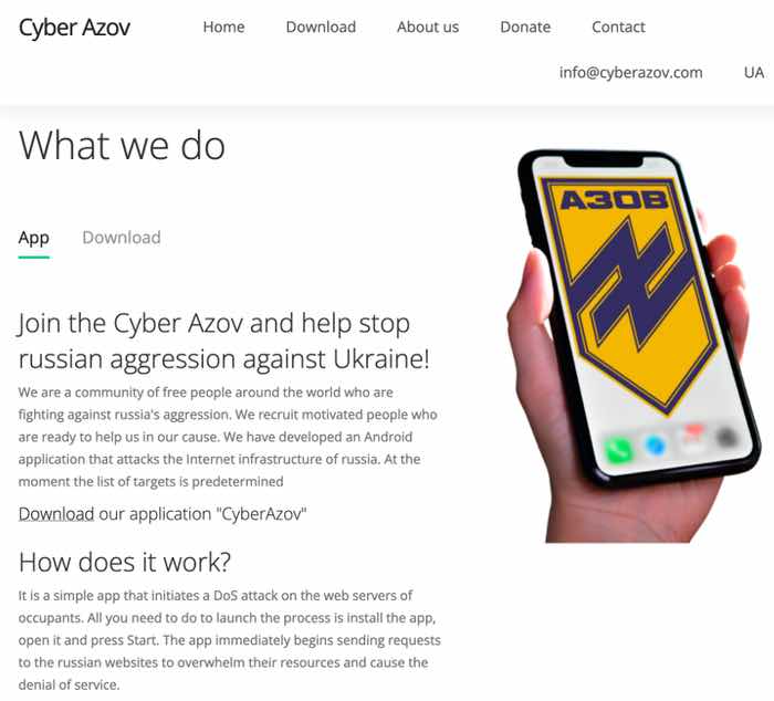 cyber azov | jrdhub | Anti-Russian denial-of-service app actually infects pro-Ukrainian activists | https://jrdhub.com