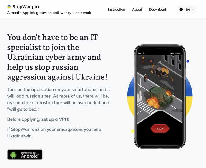 stop war | jrdhub | Anti-Russian denial-of-service app actually infects pro-Ukrainian activists | https://jrdhub.com