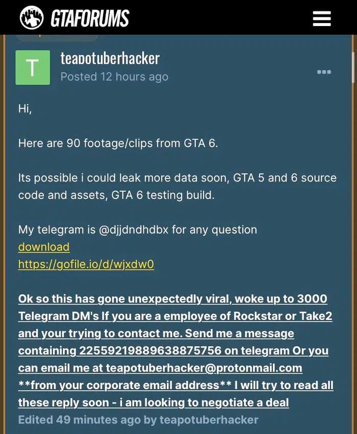 Son Of A Rockstar Games Employee Leaked GTA 6 Footage