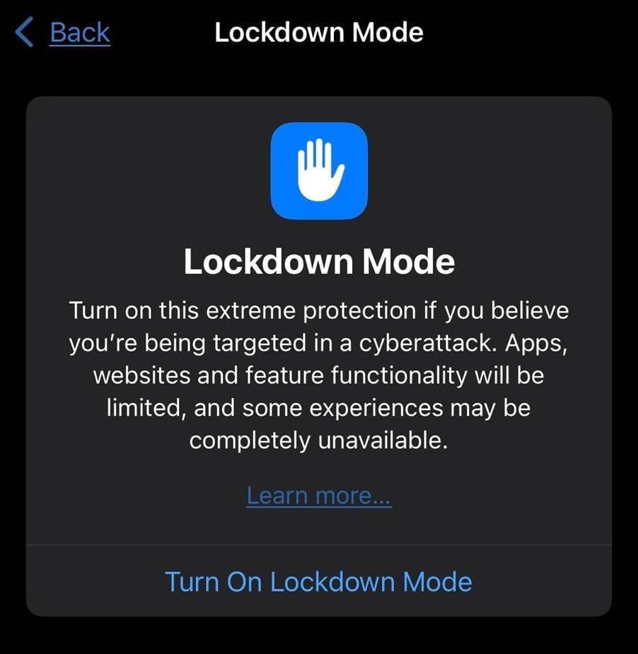 A screenshot of a lockdown mode

AI-generated content may be incorrect.