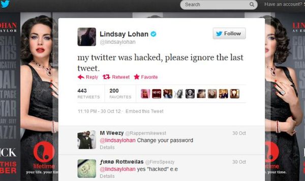 Lindsay Lohan Hacked on Twitter; Hitler, Hurricane Messages Outrage her Fans