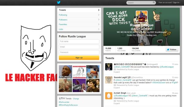 Anonymous Twitter Account Hacked by Rustle League