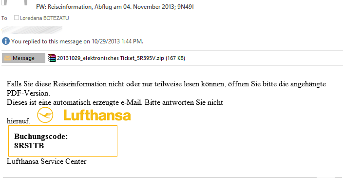 Fake Lufthansa Ticket Reservation Plants Spyware on German' PCs