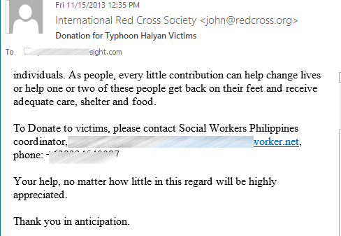 Fake Donation Requests for Victims of the Typhoon in Philippines
