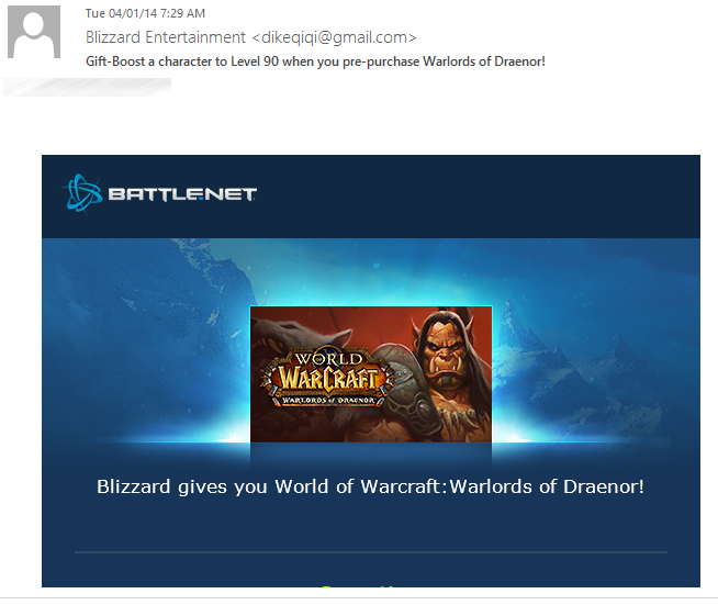 Warlords of Draenor Pre-Install Phishes for WoW players' accounts