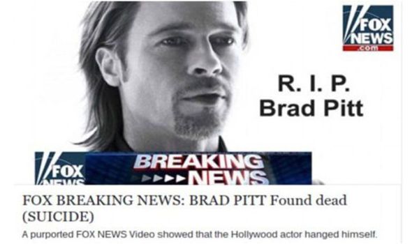 Brad Pitt death hoax leads to clickbait site