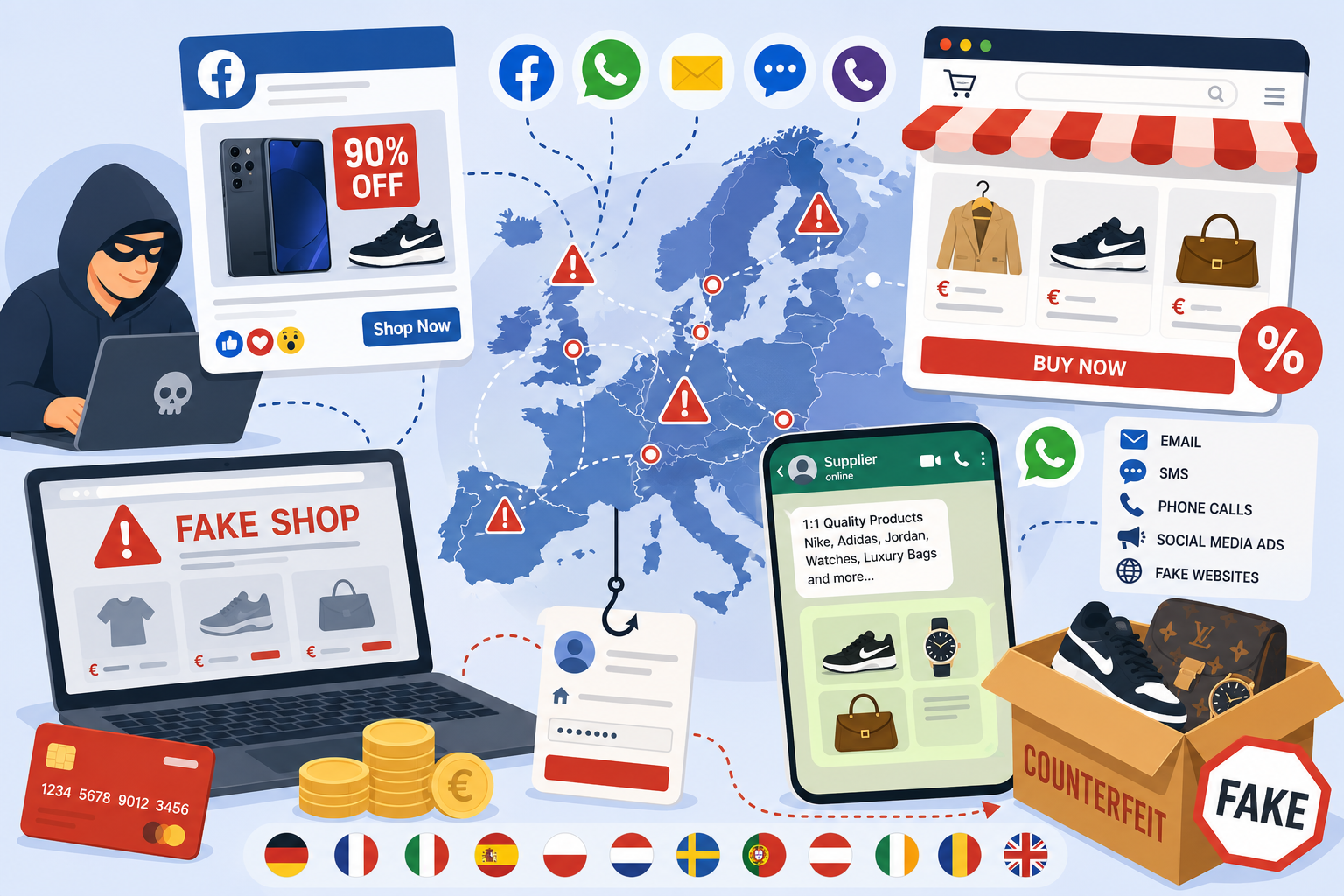 Fake shops target shoppers across Europe with fake Samsung deals, counterfeit goods and World Cup scams